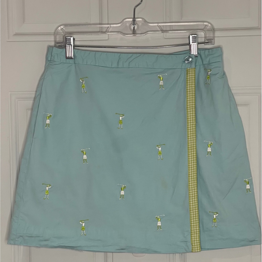 Lilly Pulitzer Size 10 Blue Embroidered Golfers Skort Gingham Trim Preppy Mini